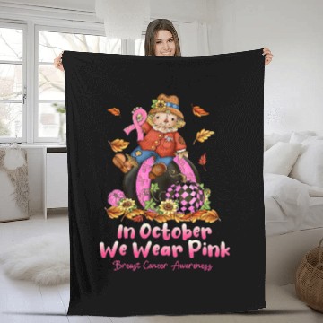 Discover In October We Wear Pink Ribbon Scarecrow Fleece Blankets