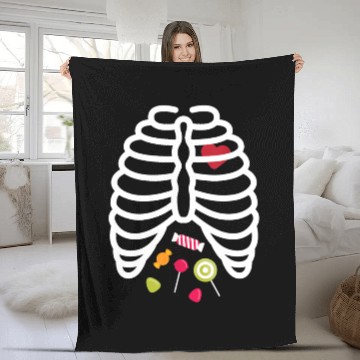 Discover Skeleton Rib Cage Heart Candy Cute Fleece Blankets