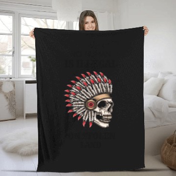 Discover No Human Is Illegal On Stolen Land White Vintage Fleece Blankets