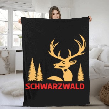 Discover Red deer in the forest design for Black Forest Fleece Blankets