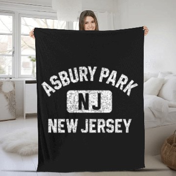 Discover Asbury Park Nj New Jersey Gym Style Distressed Whi Fleece Blankets