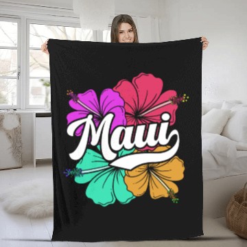 Discover Maui Hawaii With Hawaiian Hibiscus Flowers Fleece Blankets