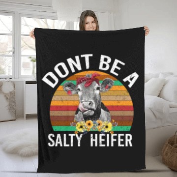 Discover Don't Be A Salty Heifer Funny Cow Vintage Fleece Blankets