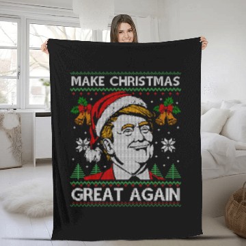 Discover Make Christmas Great Again Funny Trump Ugly Xmas Fleece Blankets