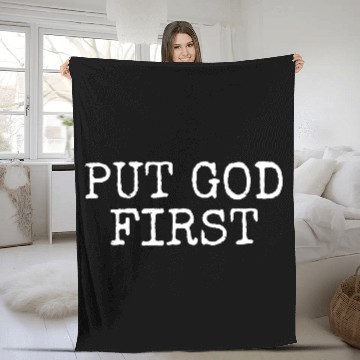 Discover Put God First - Christian Positive Quotes Fleece Blankets