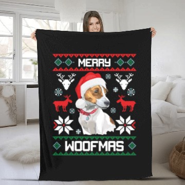 Discover Merry Woofmas Funny Jack Russell Dog Christmas Fleece Blankets