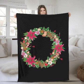Discover classic Christmas wreath lavishly decorated Fleece Blankets