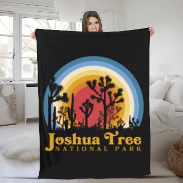 Discover Joshua Tree National Park Retro Vintage Style Fleece Blankets