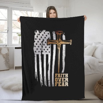 Discover Faith Over Fear Christian American Flag Fleece Blankets