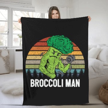 Discover Broccoli Man Green Vegetable Veggie Fitness Workou Fleece Blankets
