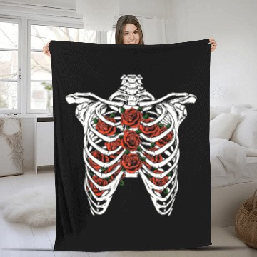 Discover Design of Goth Skeleton Rib Cage with Flowers Fleece Blankets