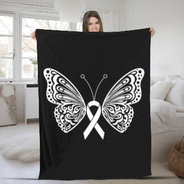 Discover Lung Cancer Awareness White Ribbon Butterfly Fleece Blankets