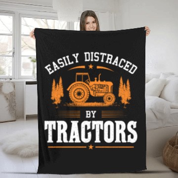 Discover Easily Distraced By Tractors Funny Farming Farmer Fleece Blankets