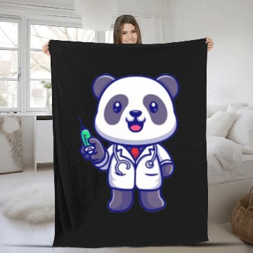 Discover Cute panda doctor with syringe Fleece Blankets