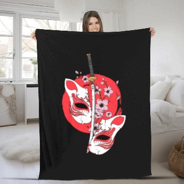 Discover Kitsune mask Japanese sword Katana Japanese Fleece Blankets