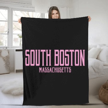 Discover South Boston Massachusetts Vintage Text Pink Print Fleece Blankets