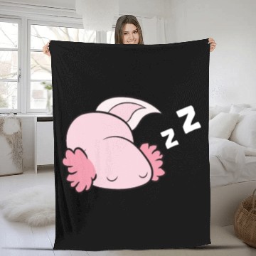 Discover Axolotl Mexican Salamander Relaxing Tired Axolotl Fleece Blankets