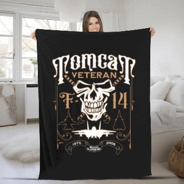 Discover F-14 Tomcat Veteran Aviation Skull 1970 to 2006 Fleece Blankets