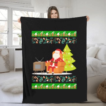 Discover Funny Santa Watching Tv Joyful Christmas Gift Fleece Blankets
