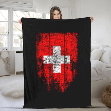 Discover Switzerland Swiss Flag Vintage Distressed Graphic Fleece Blankets