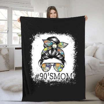 Discover 90 s Mom Distressed Messy Bun Rugrats Unisex T Shi Fleece Blankets