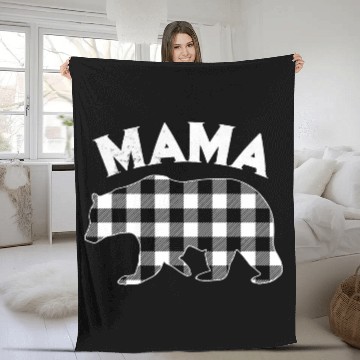Discover Black And White Buffalo Plaid Mama Bear Christmas Fleece Blankets