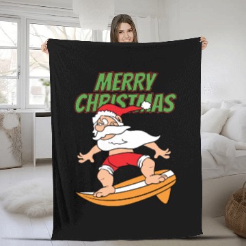Discover Merry Christmas Santa Claus Surfer Fleece Blankets