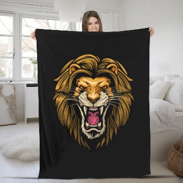 Discover angry lion head Fleece Blankets