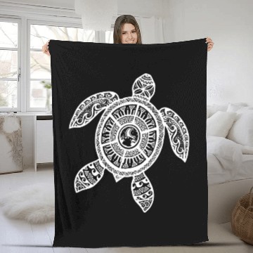 Discover White Tribal Hawaiian Tattoo Boho Sea Turtle Fleece Blankets