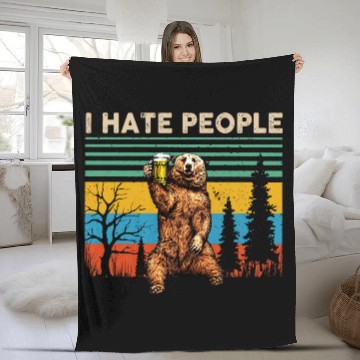 Discover I Hate People Bear Drinking Beer Vintage Fleece Blankets