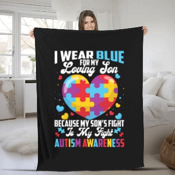 Discover I Wear Blue For My Loving Son Autism Awareness Fleece Blankets