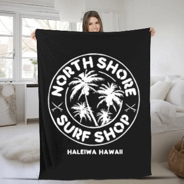 Discover North Shore Hawaii Surf Shop Fleece Blankets