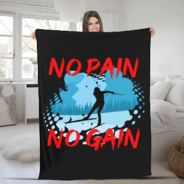 Discover Cross Country Skiing - No Pain No Gain Fleece Blankets