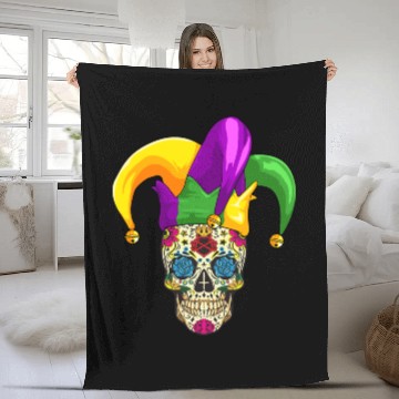 Discover Sugar Skull Mardi Gras Jester Joker Louisiana Carn Fleece Blankets