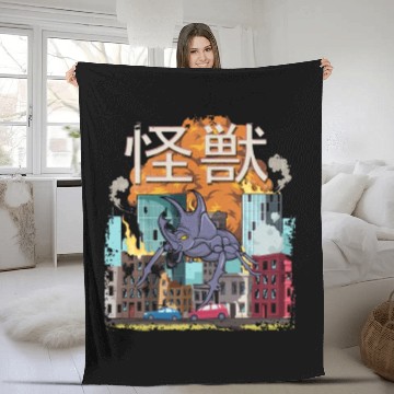 Discover Japanese monster rhinoceros beetle Kaiju design Fleece Blankets