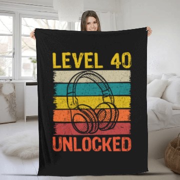 Discover 40th Birthday Gaming Video Gamer Level 40 Unlocked Fleece Blankets