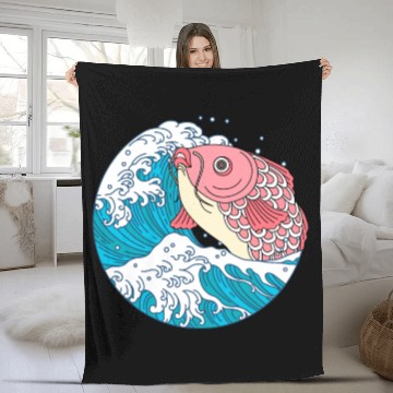 Discover Japanese Koi Fish Great Kanagawa Wave Fleece Blankets