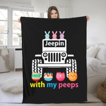 Discover Jeepin With My Peeps Rabbit Riding Jeep Gift Fleece Blankets