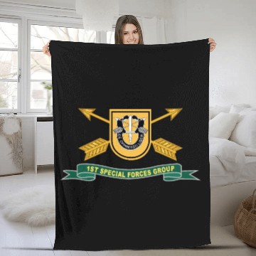 Discover Army 1st Special Forces Group Flash w Br Ribbon Fleece Blankets