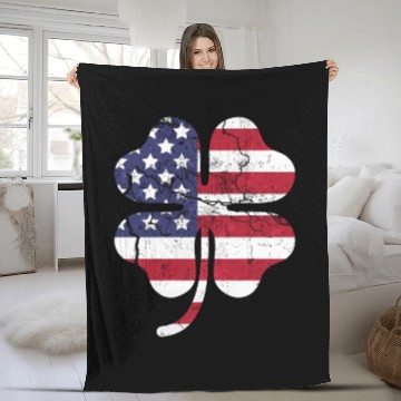Discover St. Patrick's Day Irish American Flag Shamrock Fleece Blankets