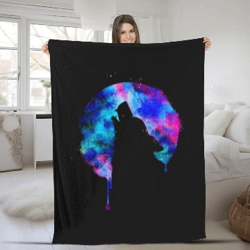 Discover Howling wolf full moon wolves galaxy stars sky Fleece Blankets