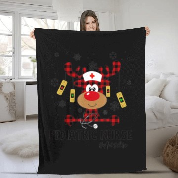Discover Red Plaid Pediatric Nurse Reindeer Christmas Fleece Blankets