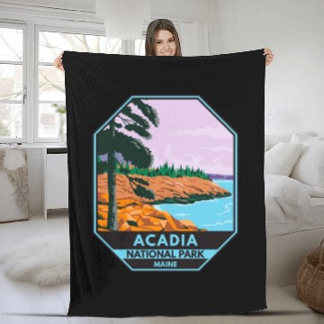 Discover Acadia National Park Maine Bar Harbor Emblem Fleece Blankets