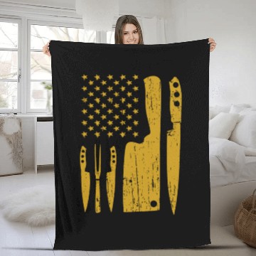 Discover Chef Yellow Knife US Flag Fleece Blankets