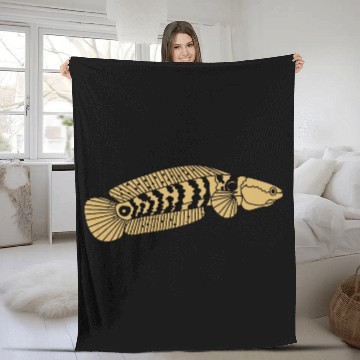 Discover black and gold channa snakehead fish illustrations Fleece Blankets