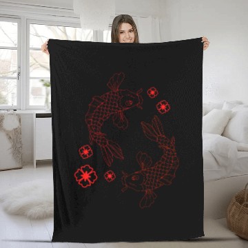 Discover Japanese Koi Fish Carp Graphic Design Fleece Blankets