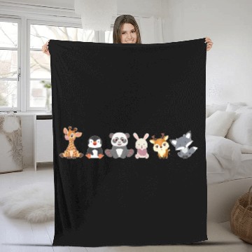 Discover Kawaii Animals Giraffe Penguin Panda Bunny Deer Fo Fleece Blankets