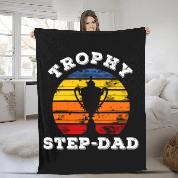 Discover Funny Trophy Step Dad Retro Sunset Fathers Day Fleece Blankets