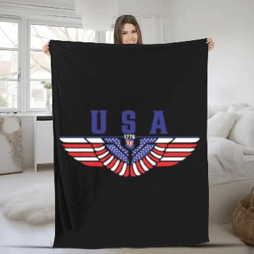 Discover 4th of July USA American Flag Eagle Colored Wings. Fleece Blankets
