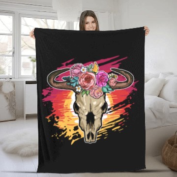 Discover Cow Cattle Farmer Bull Skull Rodeo Fleece Blankets